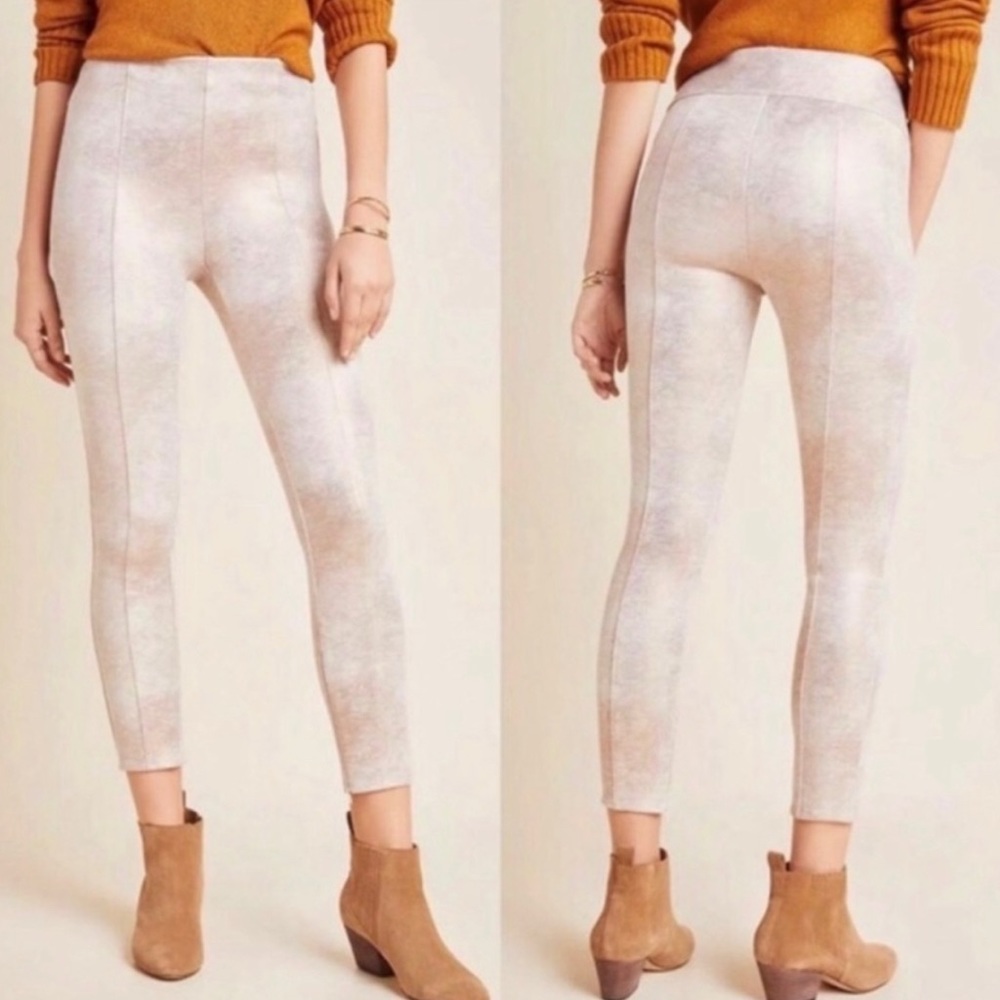 Anthropologie Anthropologie Sueded Metallic Gold Leggings with Zipper Hem Sz 6